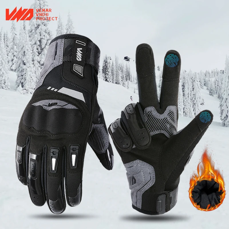 VND Keep Warm Motorcycle Winter Glove Waterproof Motocross Riding Glove Touchscreen Wear-resistant Motorbike Glove Soft Leather