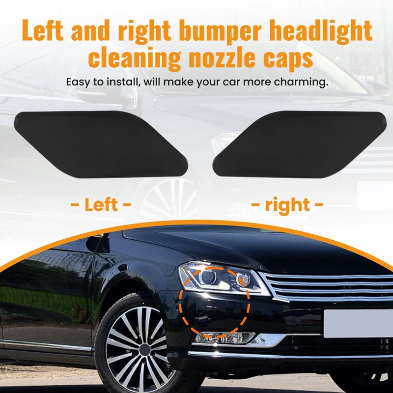 Left+Right Front Bumper Head Lamp Headlight Washer Nozzle Cover Cap For VW Scirocco R 2009-2014