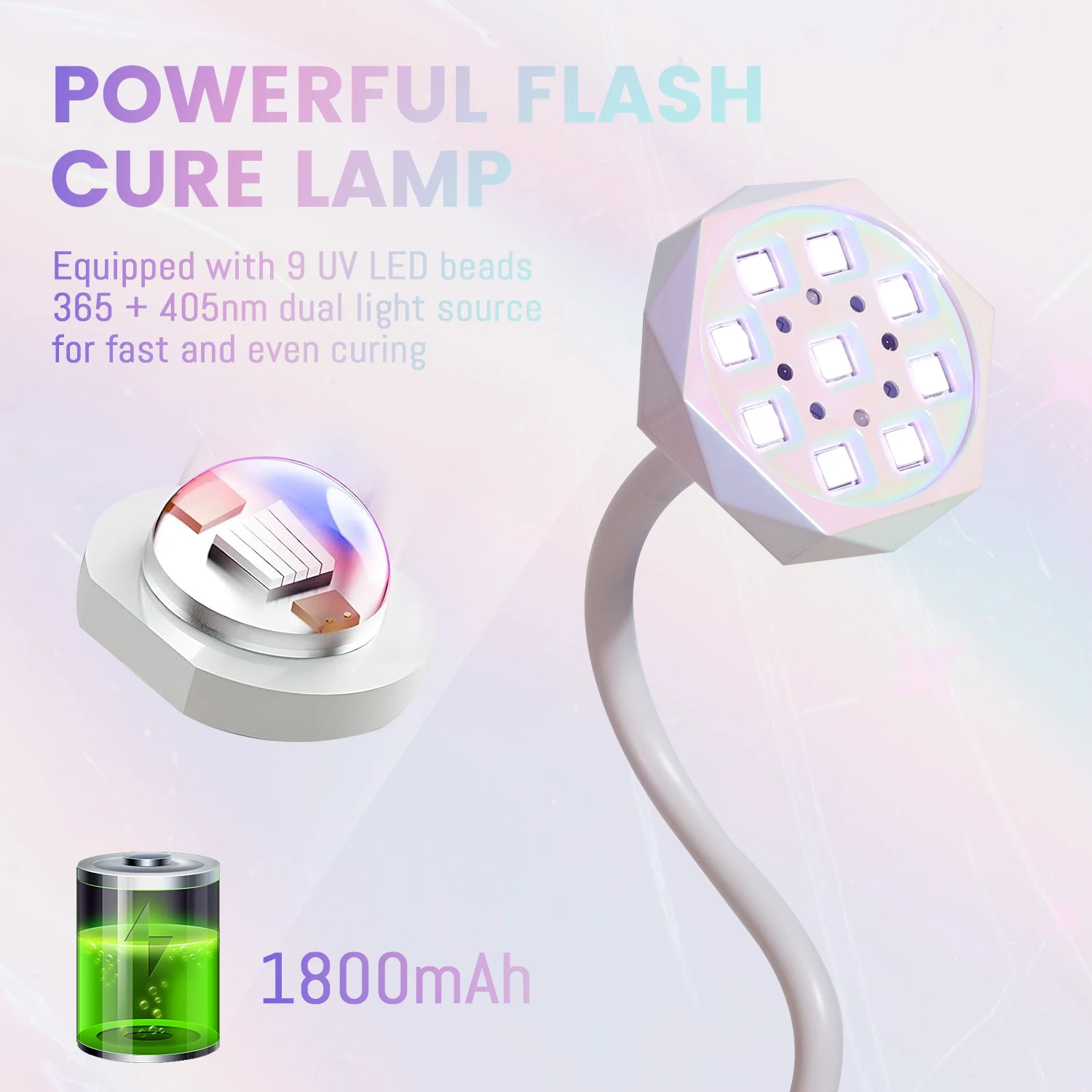 Rechargeable 27W Mini UV Light for Gel X Nails Extension,Cordless Portable Nail Dryer 360°Rotatable Gooseneck Polish Curing Lamp - view 5