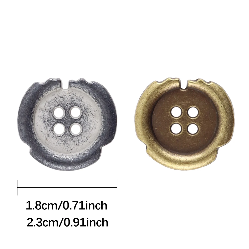 10 قطع من أزرار Wabi-Sabi البرونزية/الفضية المعدنية العتيقة، تصميم 4 فتحات (18/23 مم)، أزرار رائعة للحافة للسترة ذاتية الصنع/البدلة #2