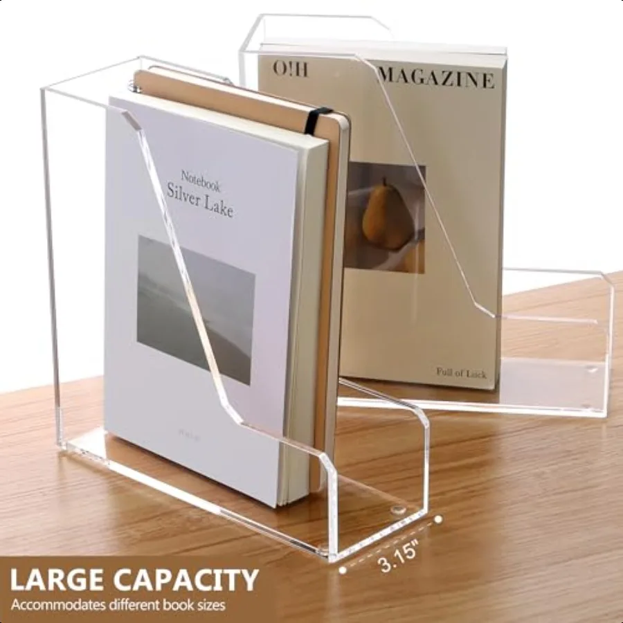 SANRUI Confezione da 2 Portadocumenti per riviste in acrilico Portadocumenti verticale Organizzatore da scrivania Organizzatore per cartelle trasparente Portadocumenti per