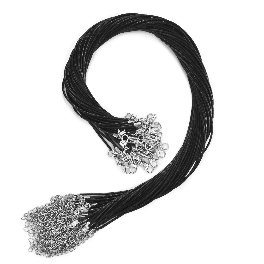 50Pcs/lot 1.5/2mm Leather Necklace Cord With Lobster Clasp Wax Rope Chain For DIY Necklaces Pendant Wax Cord Jewelry Findings
