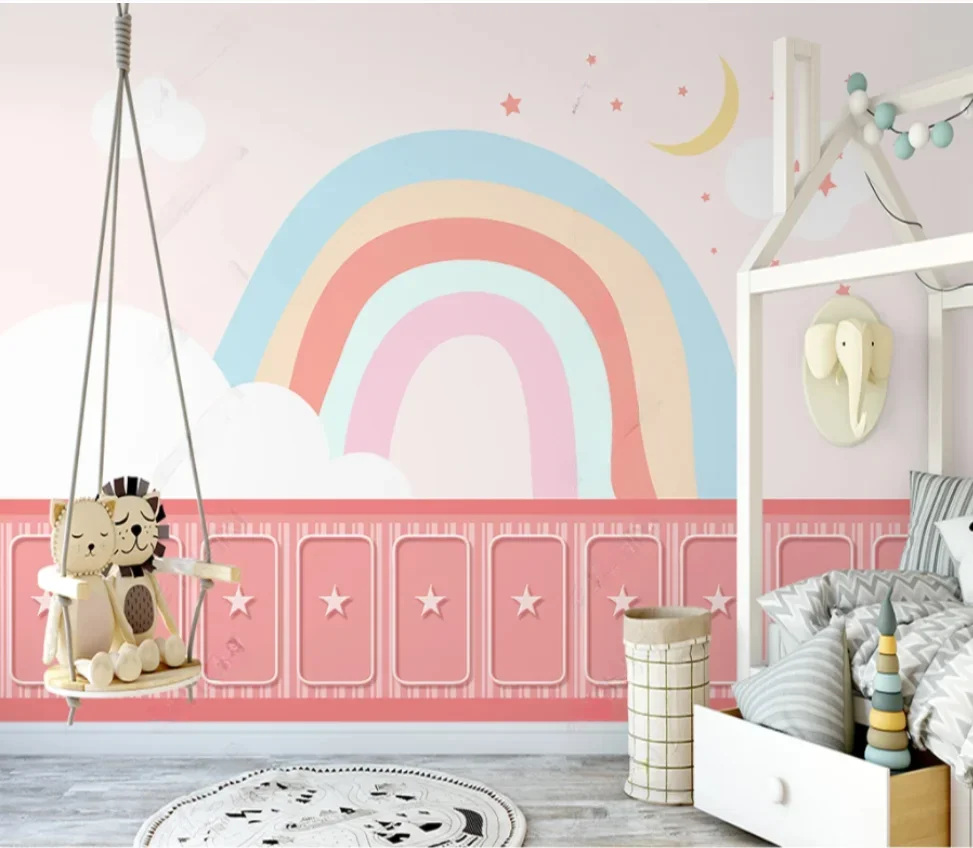 Custom Wallpaper pink sea of clouds lovely castle flowers children's princess room 3d wallpaper decoration painting mural photos