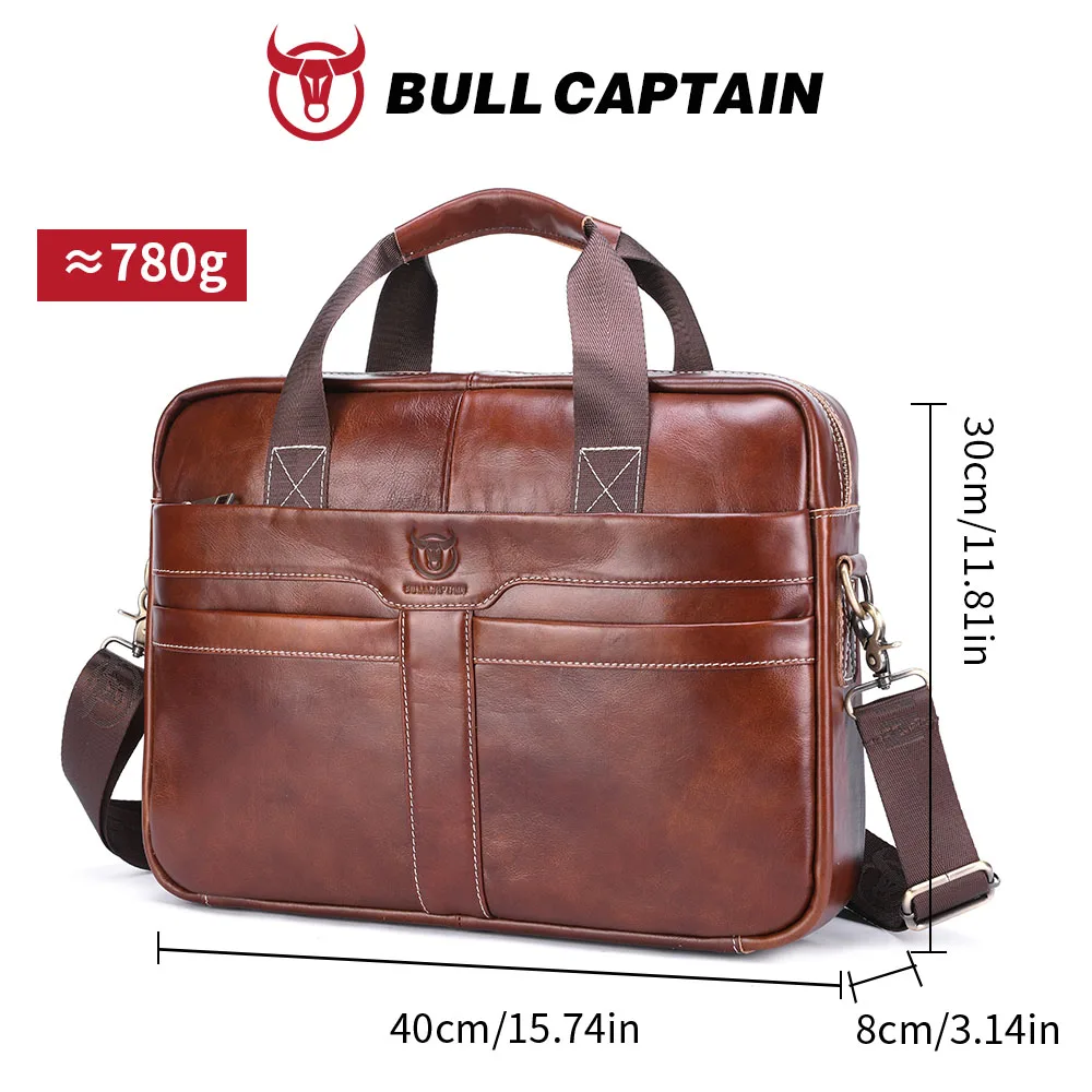 BULLCAPTAIN Leather Laptop Bag, Top Layer Leather 15