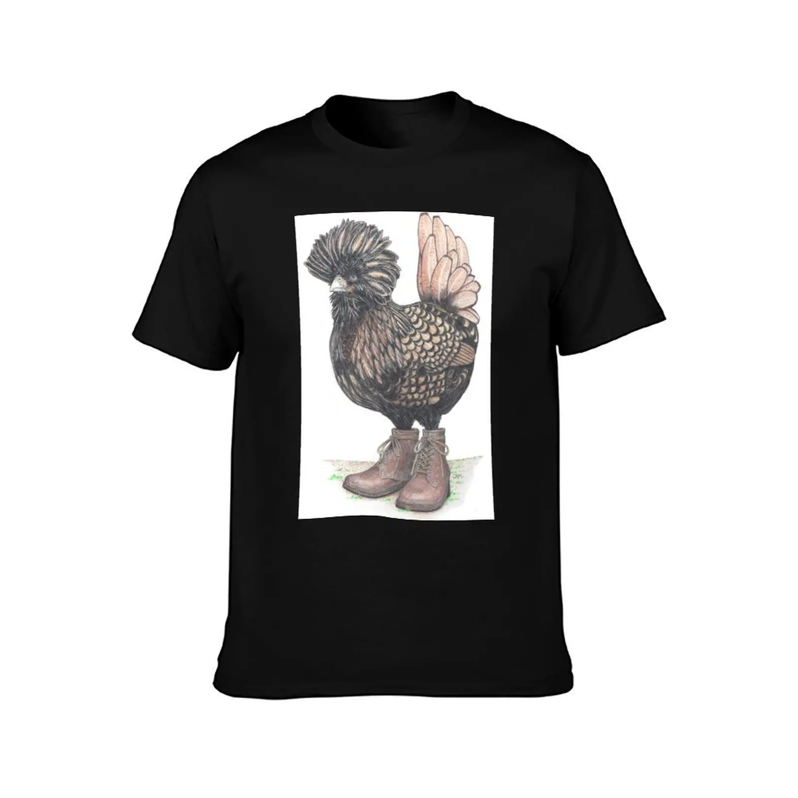 Polish chicken in farm boots T-Shirt, Summer Casual Cotton Tee, Oversized Streetwear Tops, Vintage Graphic Print, 100% Cotton