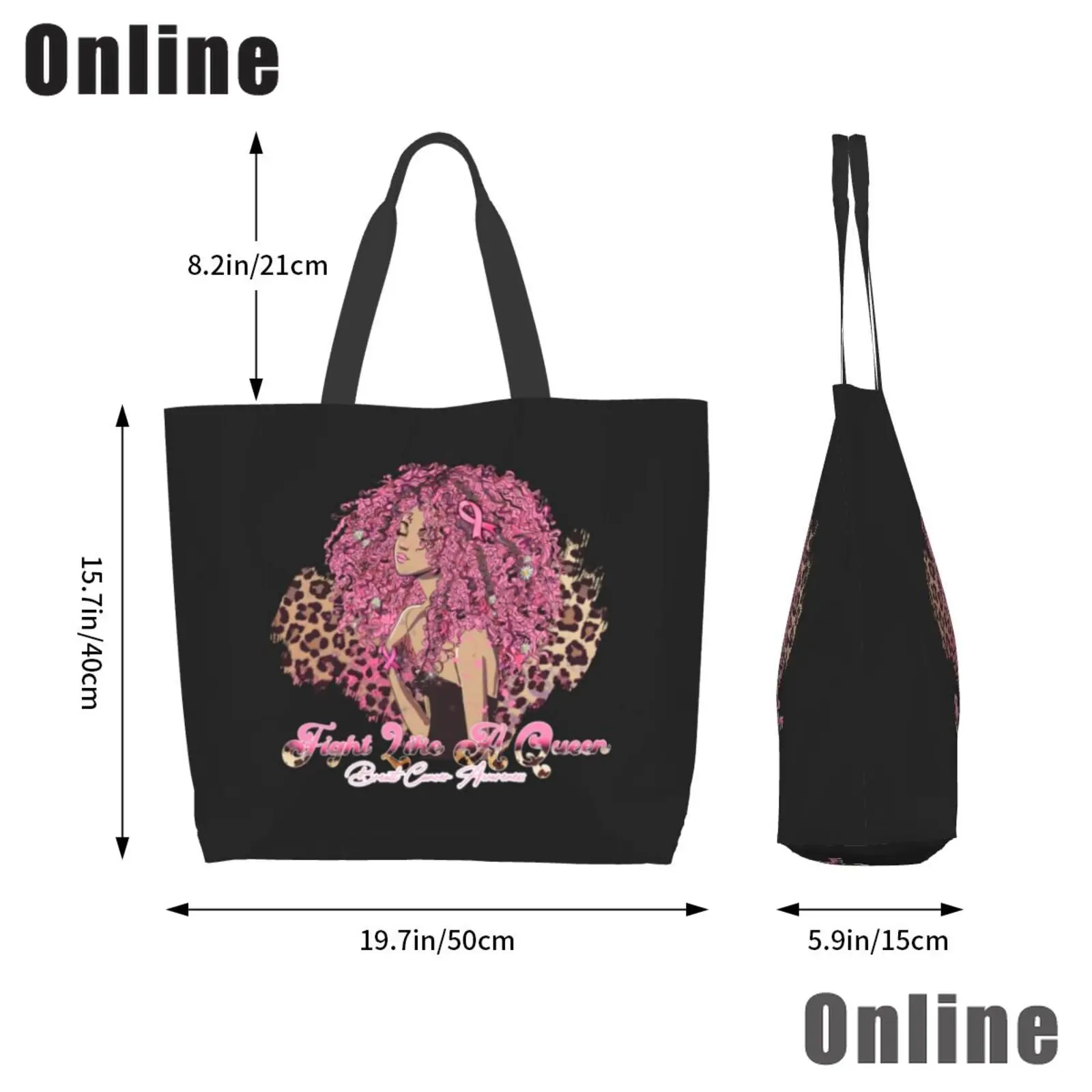 Breast Cancer Awareness Gift Tote Bags Pink Ribbon Bags for Women African American Shoulder Handbag Reusable Grocery Craft Bag