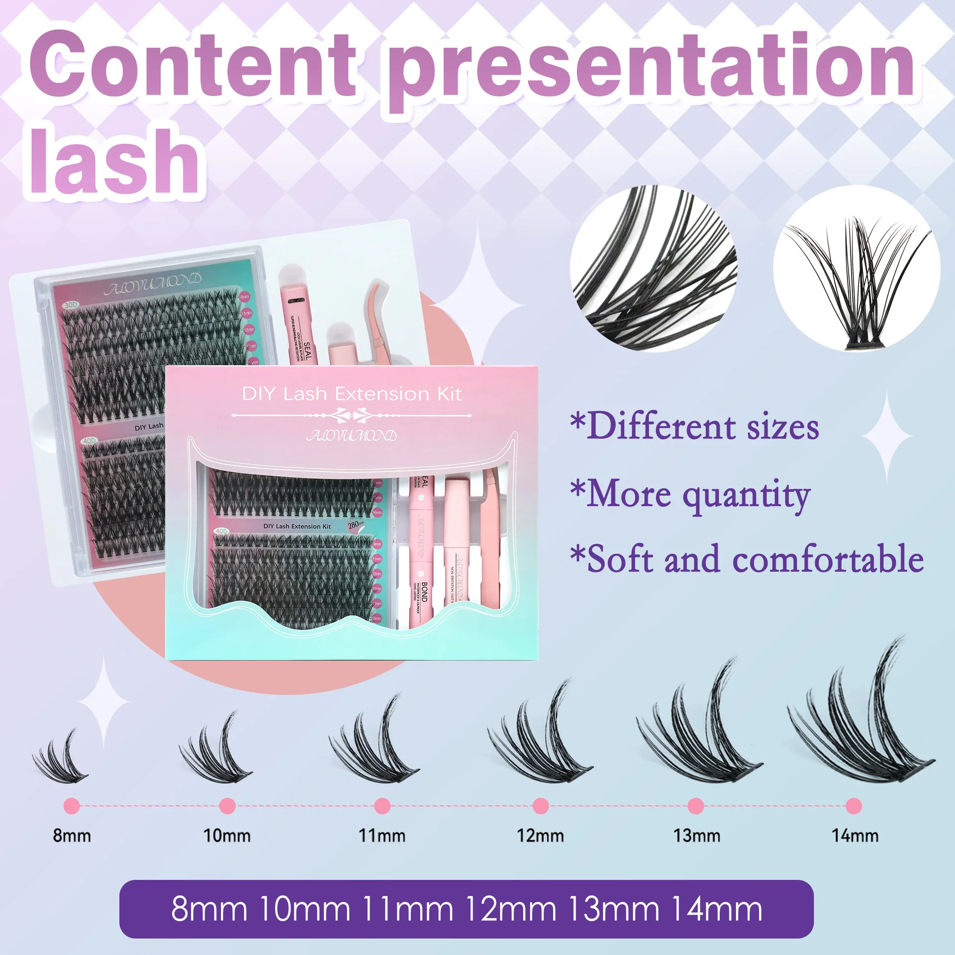 DIY Lash Extension Kit 280 PCS Individual Eyelash Extension Kit Cluster Lashes Kit Lash Glue Remover for Eyelash Extensions