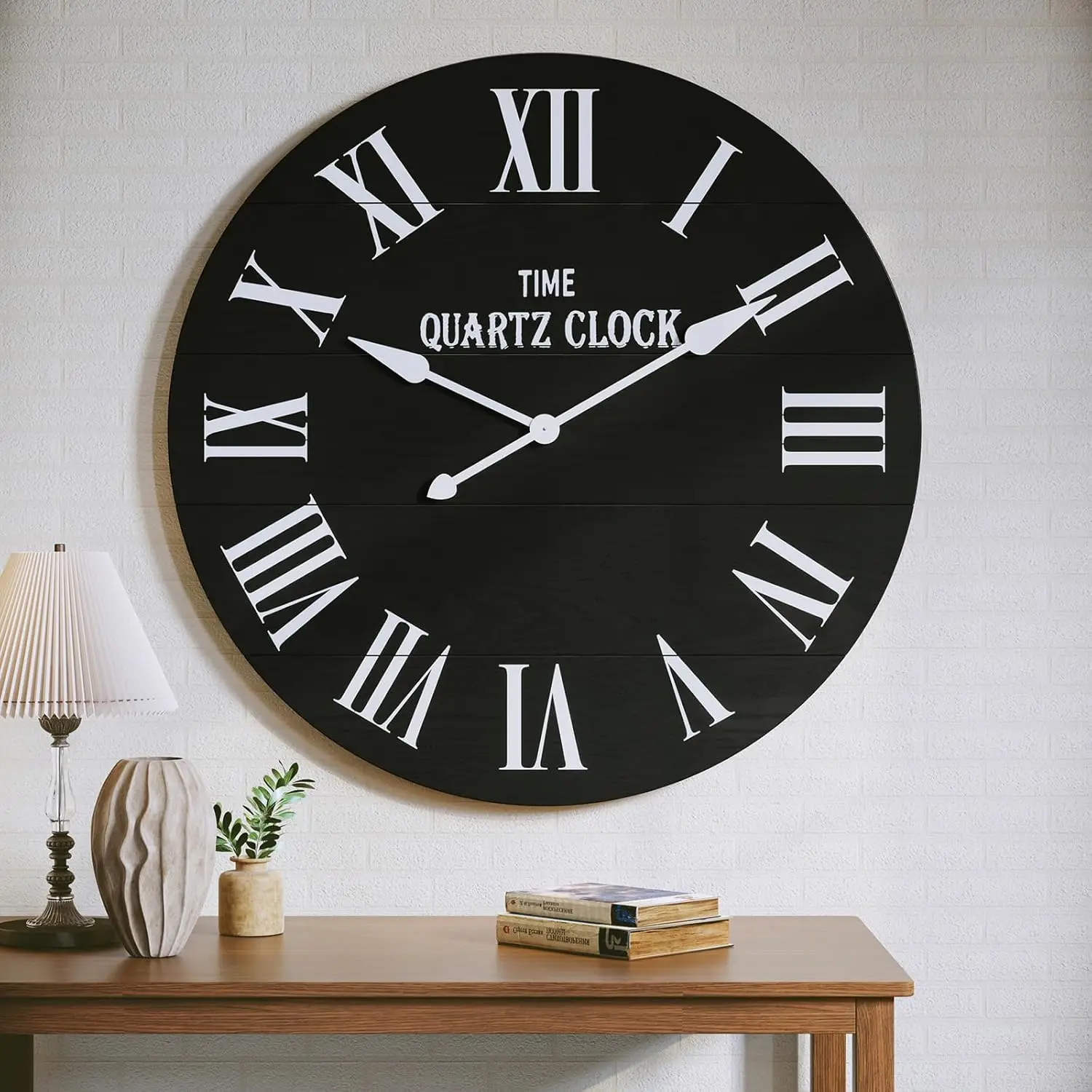 Reloj de pared redondo con números romanos, casi sin tictac, para decoración de sala de estar, oficina, dormitorio, entrada, negro