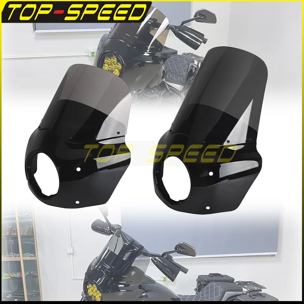 

Motorcycle 11'' 15'' Headlight Fairing Windshield for Baja Designs LP6 LED Headlight Bracket For Harley Softail M8 Fat Bob 18-24