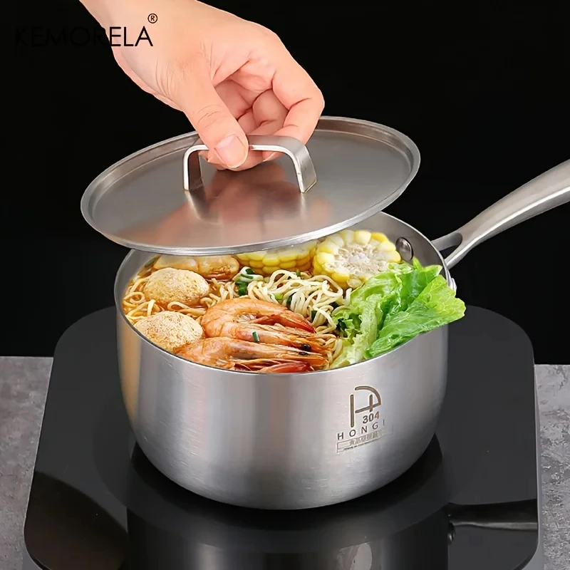 1.5L Stainless Steel Nonstick Soup Pot Saucepan with Lid Small Cooking Pot MIlk Pan With Anti-scald Cool Handle