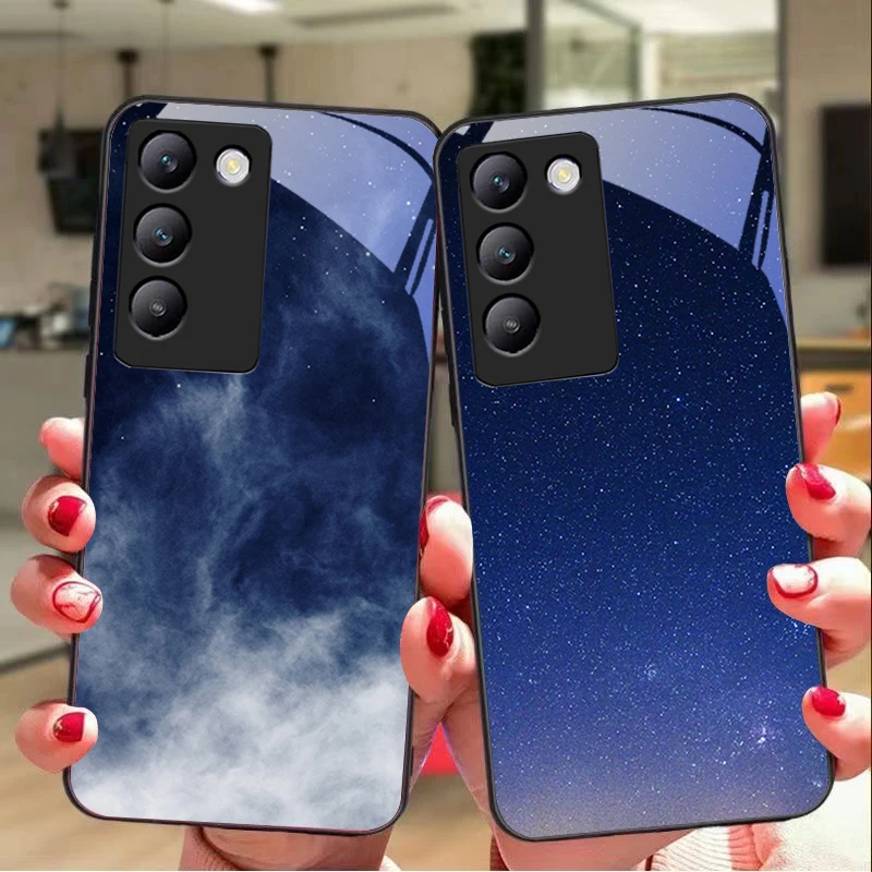 Green Starry Sky For Y72 33S 11 03 36 96 Lite 35 16 Iqoo 12 V40 SE 5G 29 40 21 30 X80 Pro Vivo Tempered glass phone case black