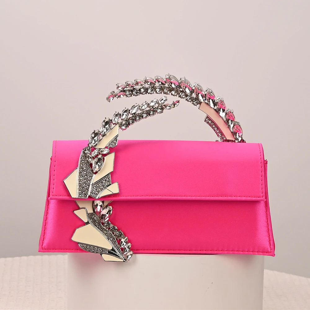 Luxury Rhinestone Handle Evening Bags for Women Handbags Fashion Satin Box Bag Diamonds Shoulder Crossbody Bag Wedding Clutch