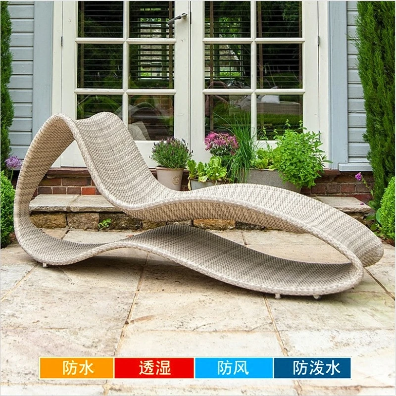 Customized outdoor lounge bed, leisure balcony, sofa bed, imitation rattan woven lounge chair, beach bed furniture, outdoor rest