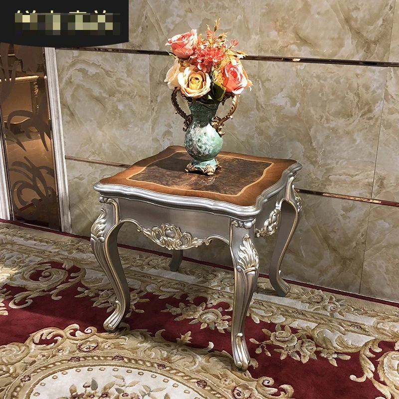 French small coffee table, European style living room sofa side table luxury wood carving flower phone table small tea table