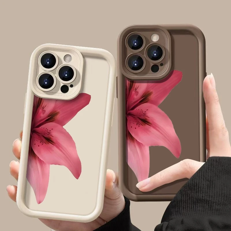 Casing Ponsel Lembut Tahan Benturan Cetak Pola Mawar Merah Tua untuk iPhone 16 15 14 Pro Max 13 12 11 XS X XR 7 8 Plus 16e Sampul
