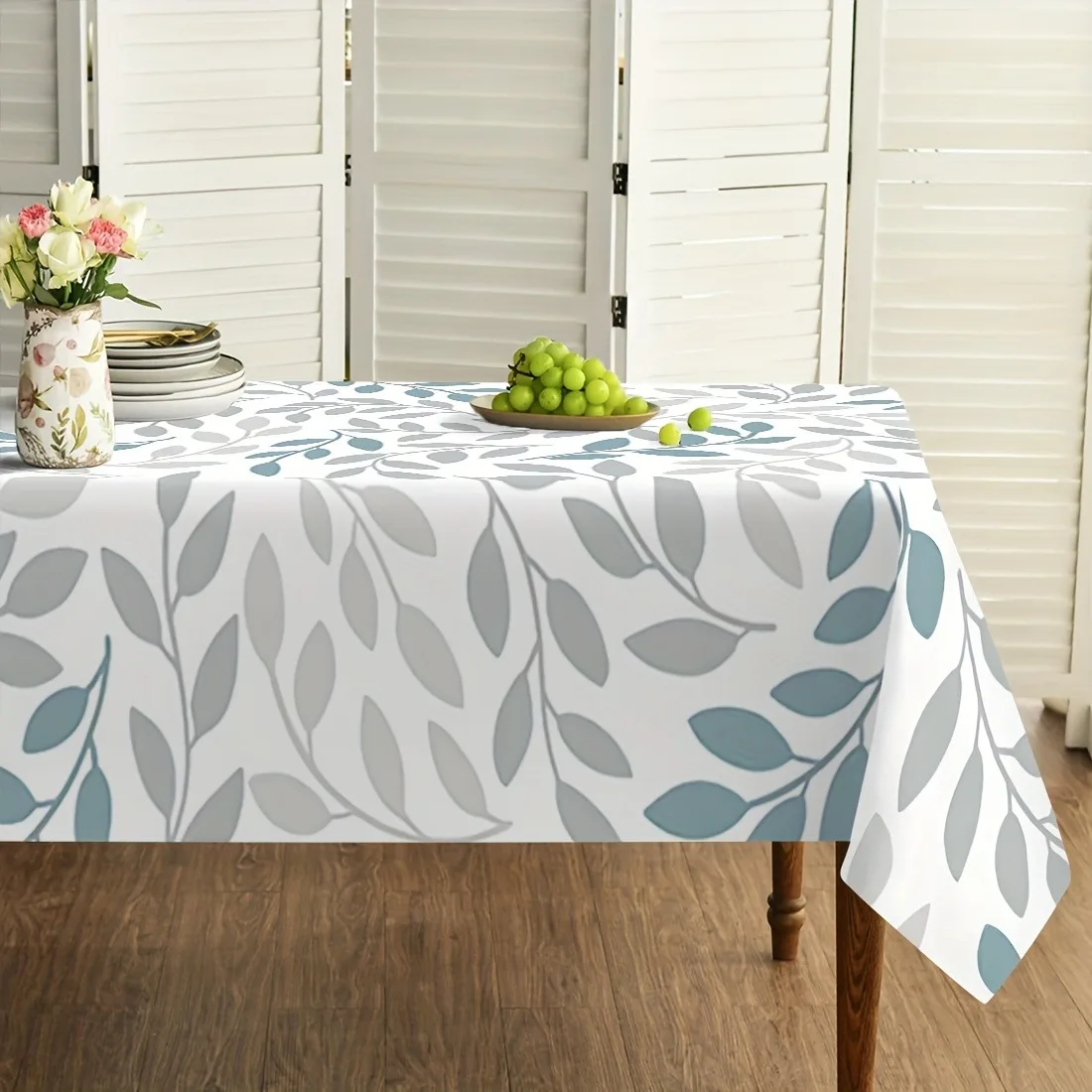 1pc of Multi-Size Rectangular Tablecloth with Gray-Green Leaf Patterns, Suitable for Kitchen And Dining Room, Made of Washable P