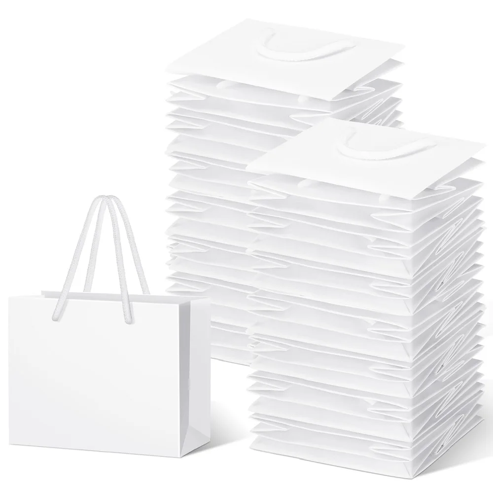 10 sacs en papier épais avec poignées en corde pour emballage cadeau, sacs cadeaux pour fêtes