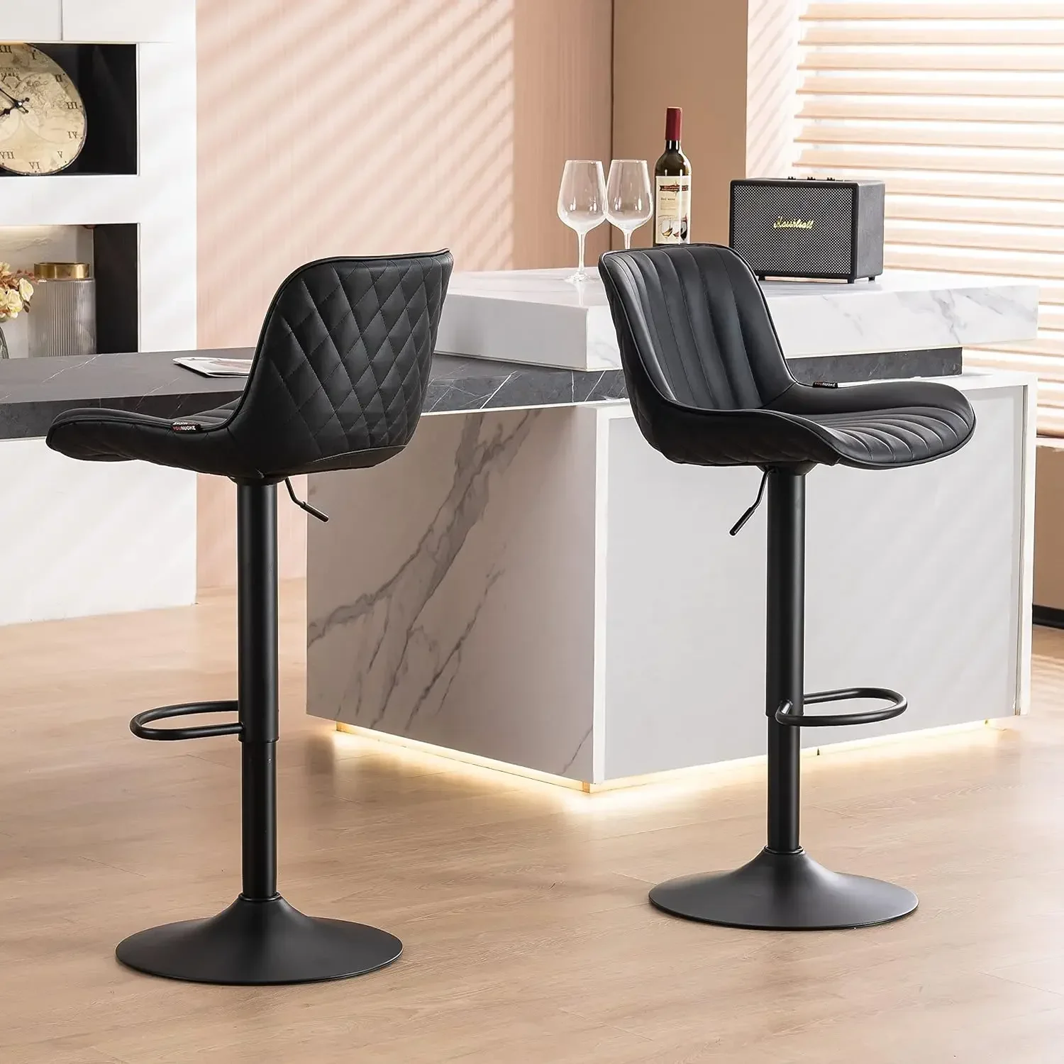 Black upholstered bar stools counter height modern adjustable rotating bar chairs