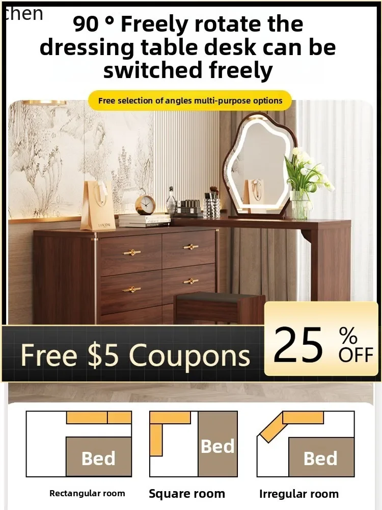 DD  solid wood dresser integrated makeup table storage cabinet bedroom corner dressing table with stool mirror