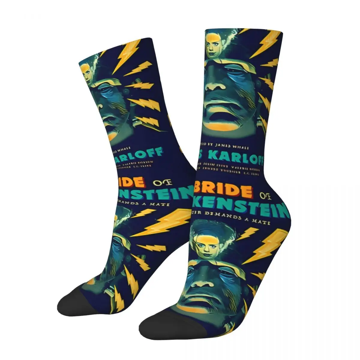 The Bride Of Frankenstein Happy Men's Socks Retro Frankenstein Horror Film Hip Hop Seamless Crew Sock Gift Pattern Printed