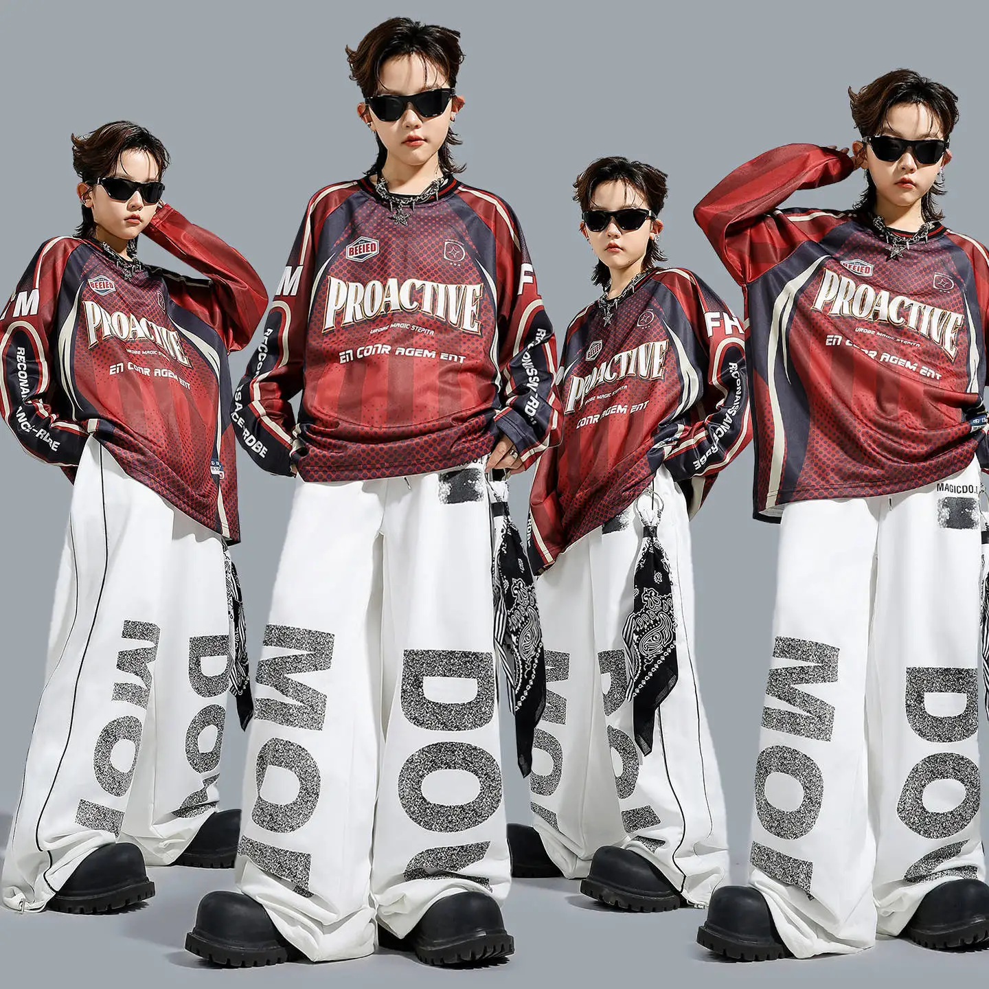 

Толстовка с цифрами в стиле хип-хоп для мальчиков, штаны-карго с узором, комплекты одежды для уличных танцев K-pop для девочек, детские джазовые костюмы, детская уличная одежда