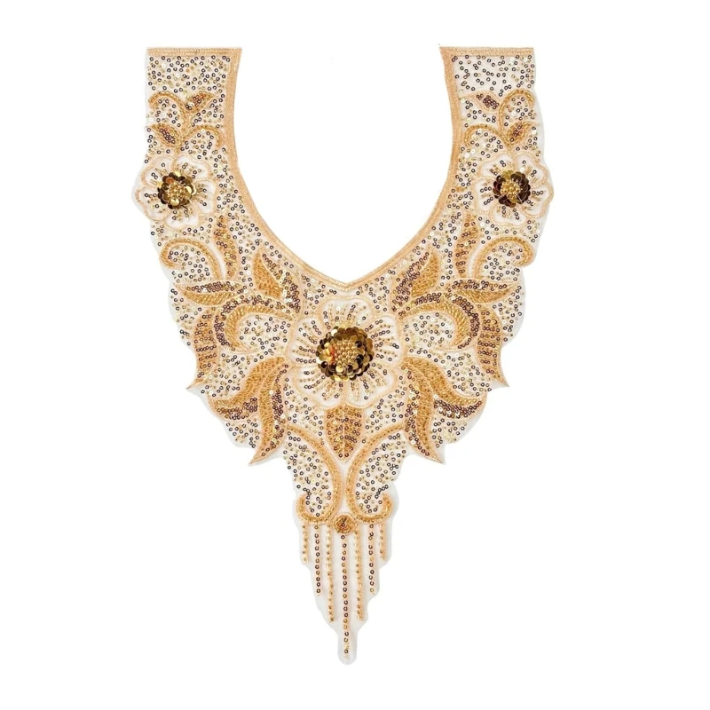 

Embroidery Sequins Beads Sew on Collar Patches Applique for Evening Gown Dress