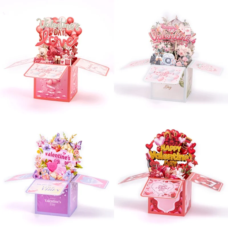

Valentine's Day 3D Pop-Up Box Paper Sculpture Holiday Gift Flower Bear Valentine's Day Surprise Card for Girlfriend and Wife