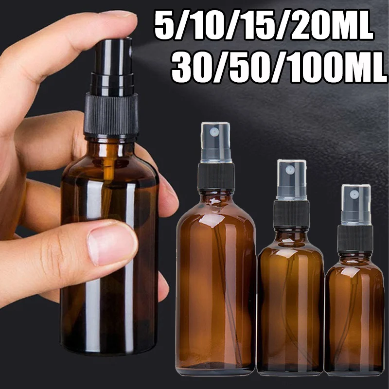 5/10/15/20/30/50/100ML Brown Glass Spray Bottle Portable Perfume Essential Oil Press Pump Amber Glass Travel Refillable Bottles