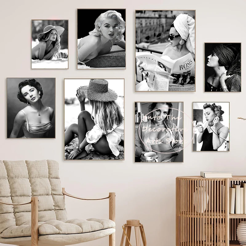 الكلاسيكية العصرية أسود أبيض نمط حرية اللباس مثير النسوية تحفيزية المشارك حائط لوح رسم الفن صور ديكور المنزل