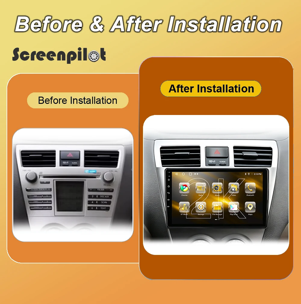 Android 16 Car Stereo Radio Multimedia Player For Toyota Vios 2007-2012 GPS RDS Wireless Carplay Auto 2K QLED Bluetooth wifi 4G