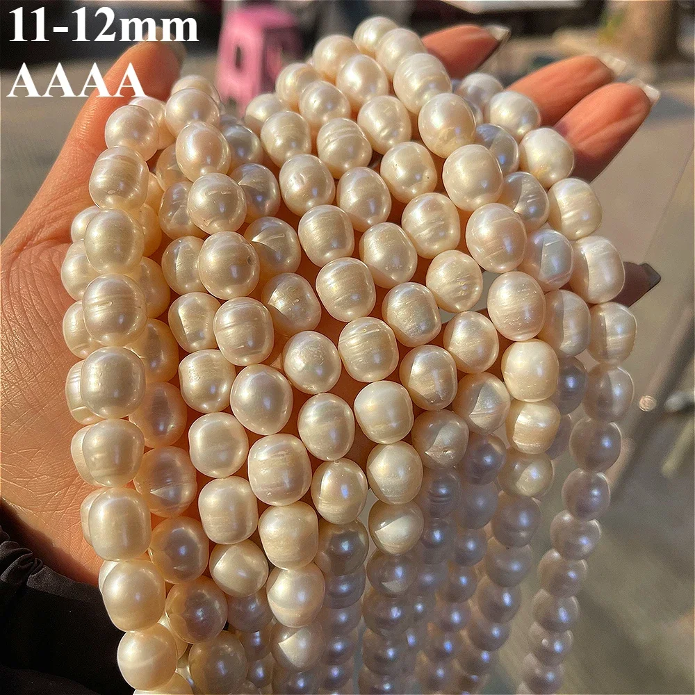 11-12mm 4A Natural Freshwater White Baroque Rice Pearl Bead 100% Women's Gift Jewelry Make DIY Necklace Bracelet Accessories