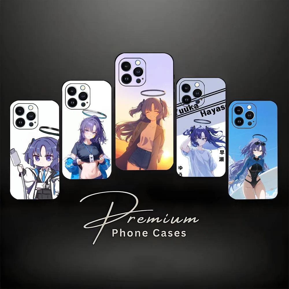 

Hayase Yuuka Blue A-Archive Phone Case For iPhone 17,16,15,14,13,12,11 ,Pro Max,XS,X,XR,SE,Mini,8,7,Soft Silicone Black Cover