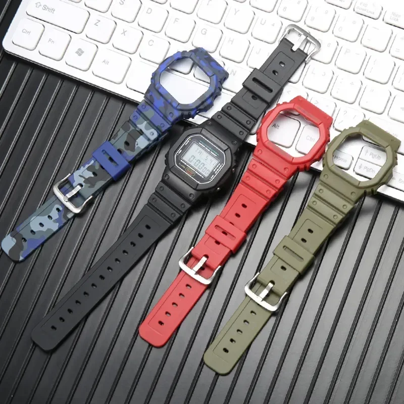 For Casioak DW5600 DW5000 Resin Waterproof Rubber Band bezel Silicone Case Strap for GWX5600 Watch Accessories