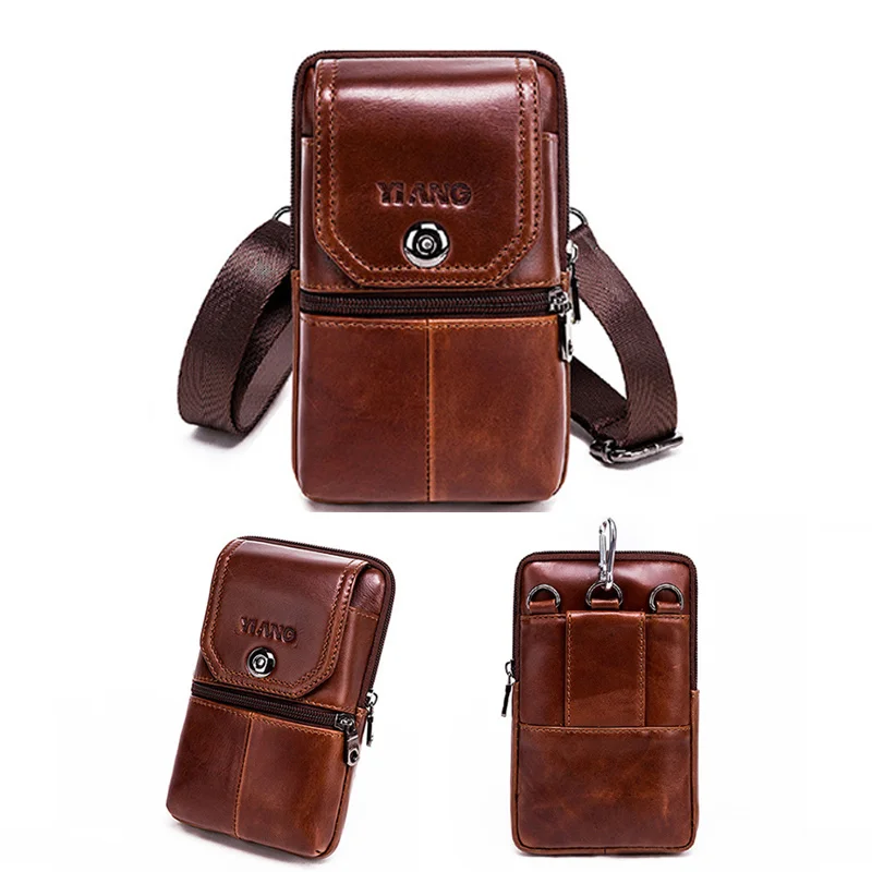 

Men Genuine Leather Cell Phone Case Messenger Waist Belt Bag Purse Cover Hook Male Cowhide Shoulder Cross Body Bag Fanny Pack