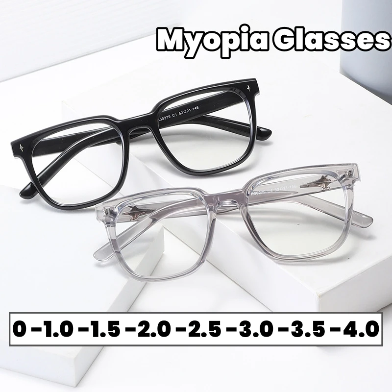 

Trendy Unisex Square Large Frame Glasses Korean Retro Black Frame Myopia Glasses for Women Anti Blue Light Near Sight Eyewear