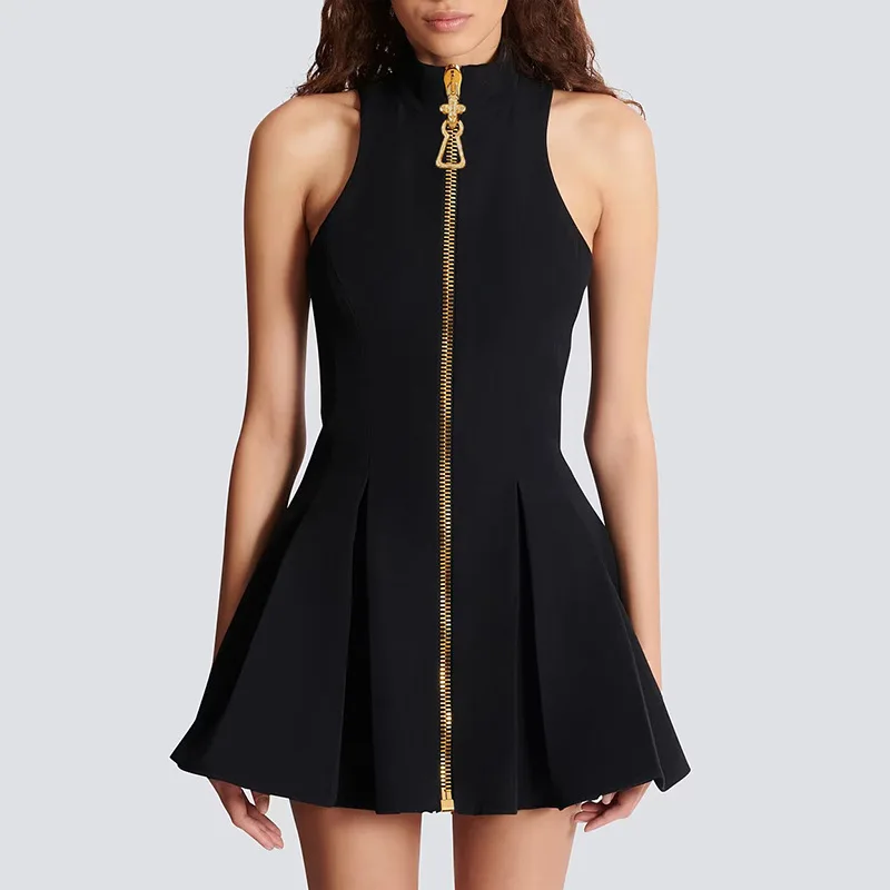Sexy Ärmelloses Schulterfreies Minikleid Damen Sommer 2026 Mode O-Ausschnitt Reißverschlüsse Kurze Kleider Elegant