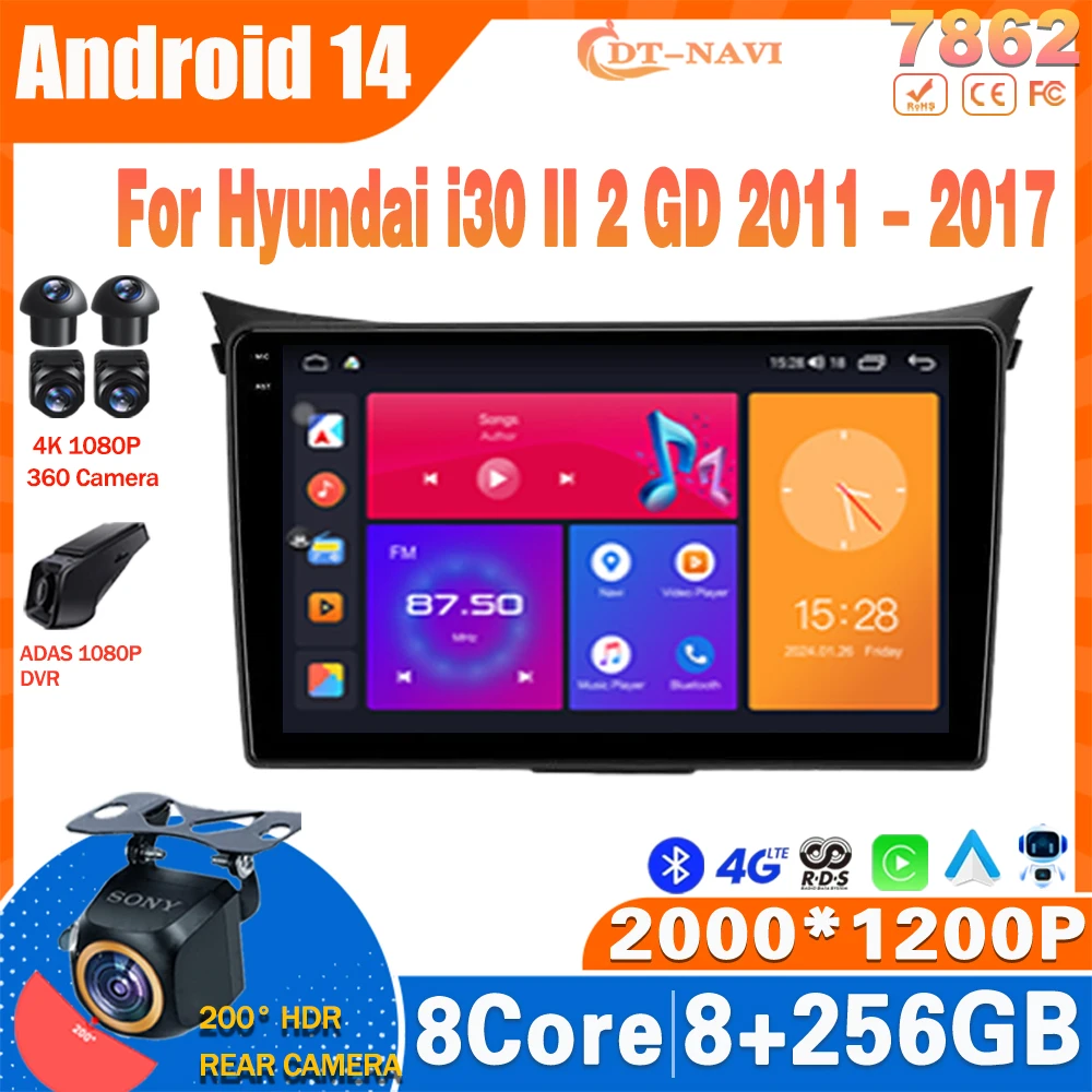 

Android 14 Car Radio For Hyundai i30 II 2 GD 2011 - 2017 Multimedia Video Player GPS Carplay Stereo NO 2Din DVD 4G BT Head Unit