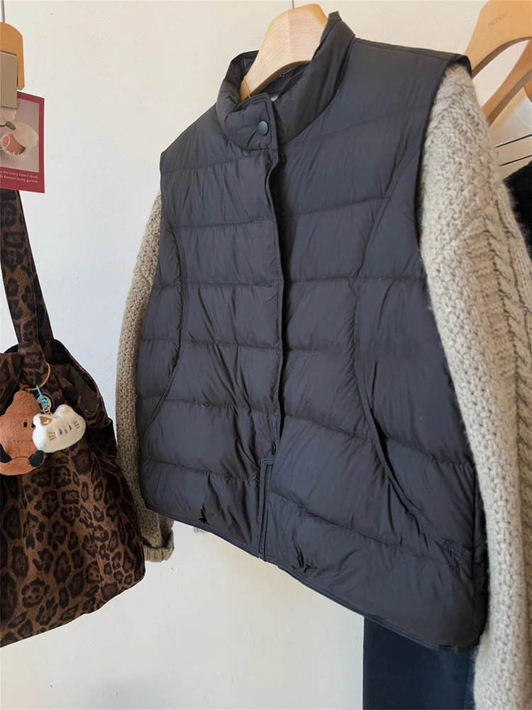 Coreano Sle Casual Versátil Stand Collar Ligero abajo Chaleco Mujer Otoño Invierno Suelto Svel Cálido Adelgazante Lightwe...