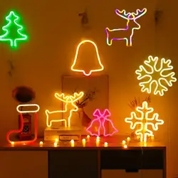 LED Neon Sign Lights Wall Decoration Nightlight Light Christmas Tree Jingle Bell Snowflake Star LED Night Light Christmas Decor