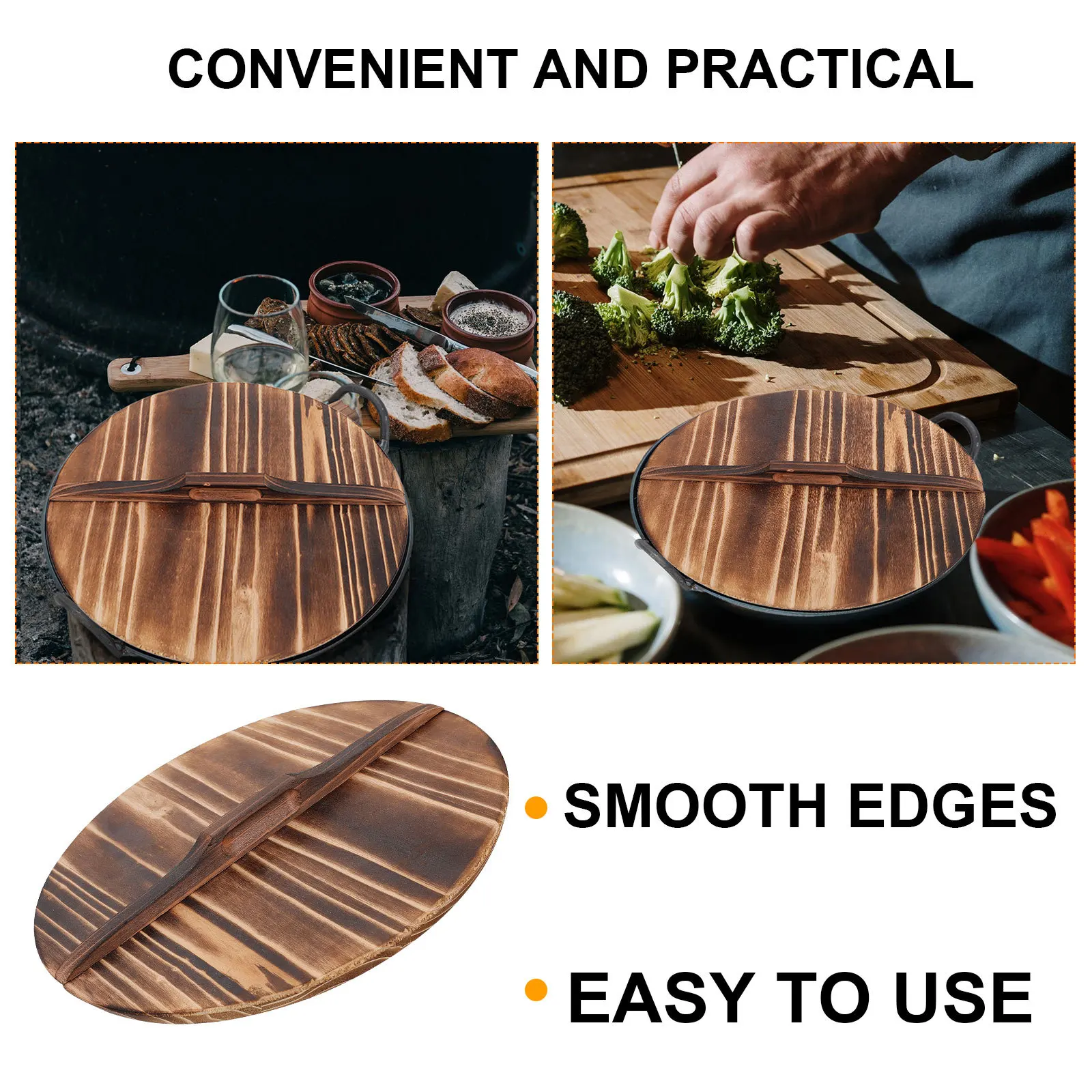 1 قطعة غطاء وعاء الخشب المتفحمة أداة المطبخ المنزلية الطبخ مقاوم للماء غطاء مقلاة خشبية الربط غطاء قدر المطبخ