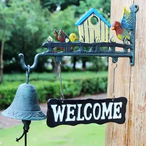 European vintage Garden cast iron bird handbell hanging decoration mural Garden Garden grocery wrought iron bell bell doorbell