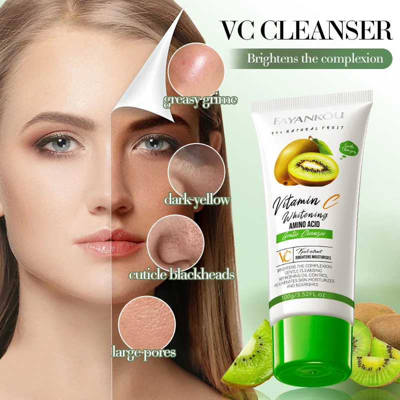 Facial Cleanser Deep Cleansing Whitening Oil Control Moisturizing Blackhead Removal Skin Care Face Wash Kiwi fruit Foam Cleanser