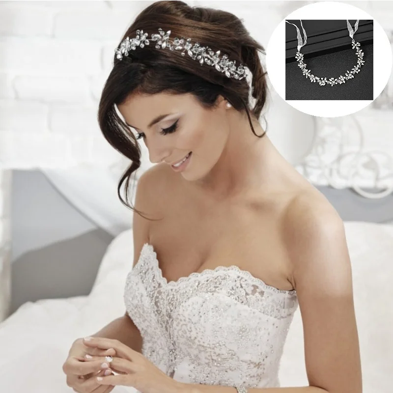 

Головной убор со стразами и кристаллами, повязки для волос серебряного цвета, свадебные повязки на голову, свадебные головные лозы, драгоценные камни, аксессуары для волос HLH01