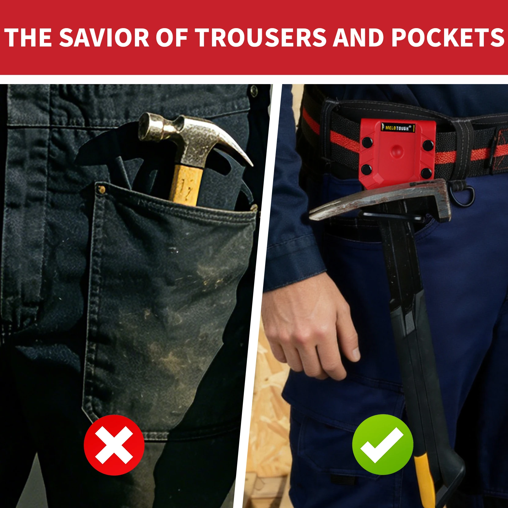 MELOTOUGH Hammer Holder for Belt, Hammer Loop, Hammer Holster, Hammer Belt Holder