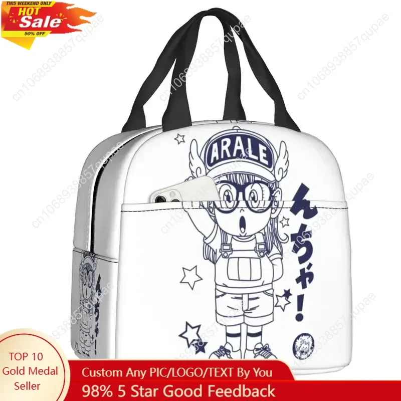

Custom Arale Norimaki Robot Anime Insulated Lunch Bags for School Office Dr Slump Manga Waterproof Cooler Thermal Bento Box Kids