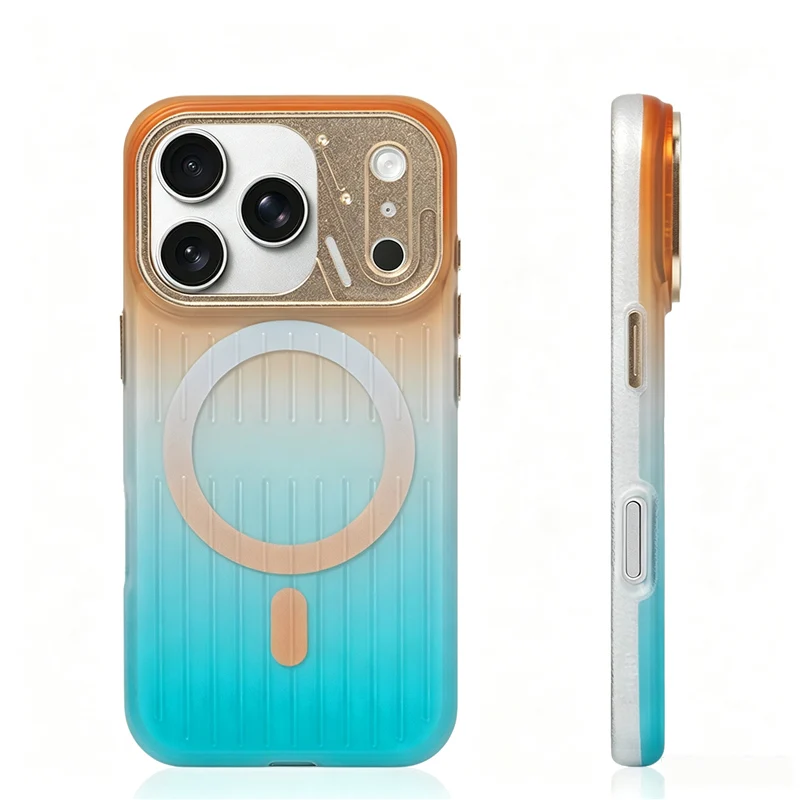 Mecha Camera Lens Gradient Color Magnetic Case For iPhone 17Pro 18Pro 16 17 17 Pro Max For Magsafe Corrugated Hard Armor Cover
