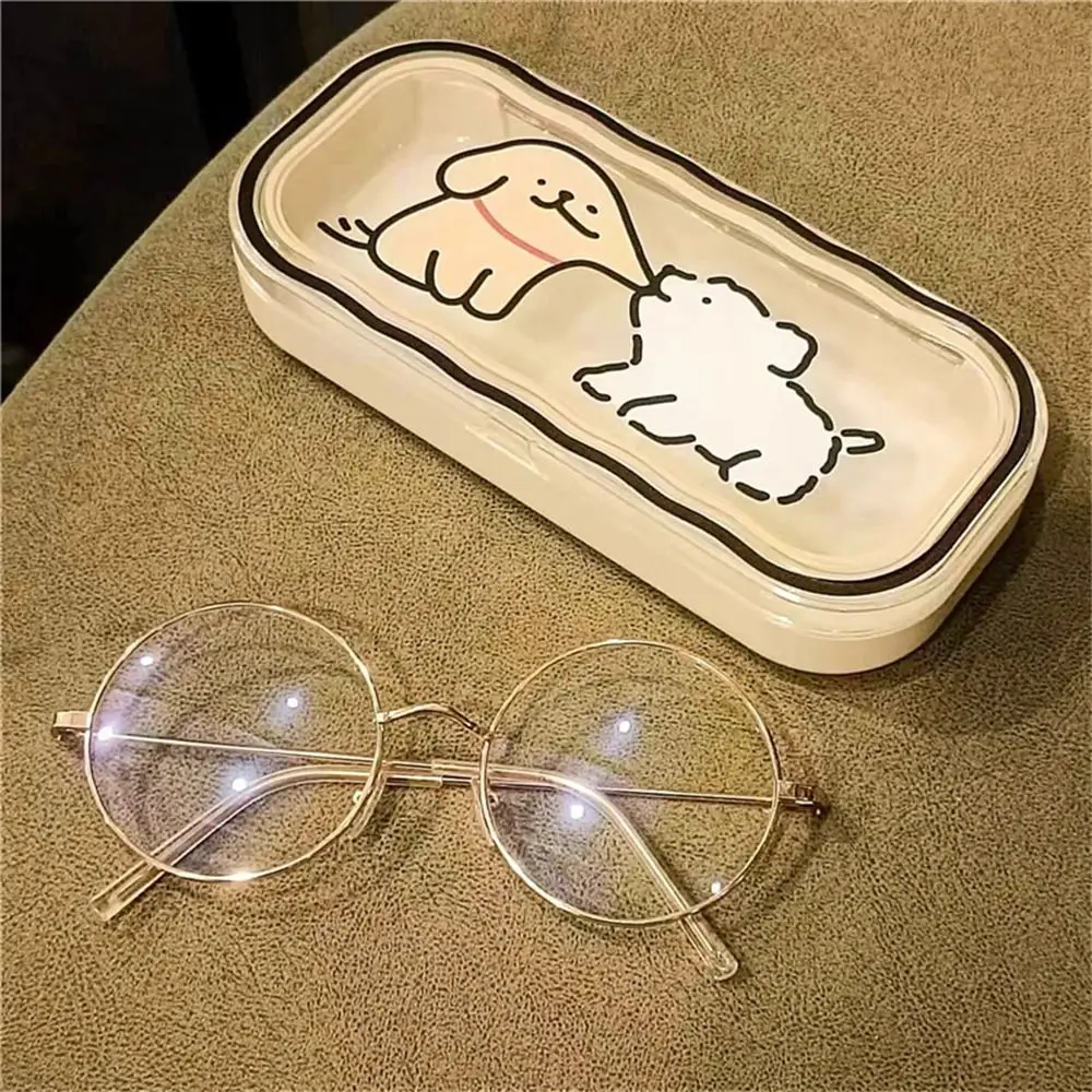 

Transparent Glasses Box Portable Plastic Cute Cartoon Dog Eyeglass Protector Pressure-Resistant Eyewear Cases Students