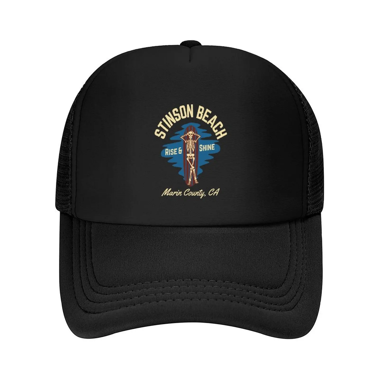 

Vintage-Style Stinson Beach Marin County California, Beige Text- Skeleton /Surf / Beach Baseball Cap Horse Hat Golf Men Women's