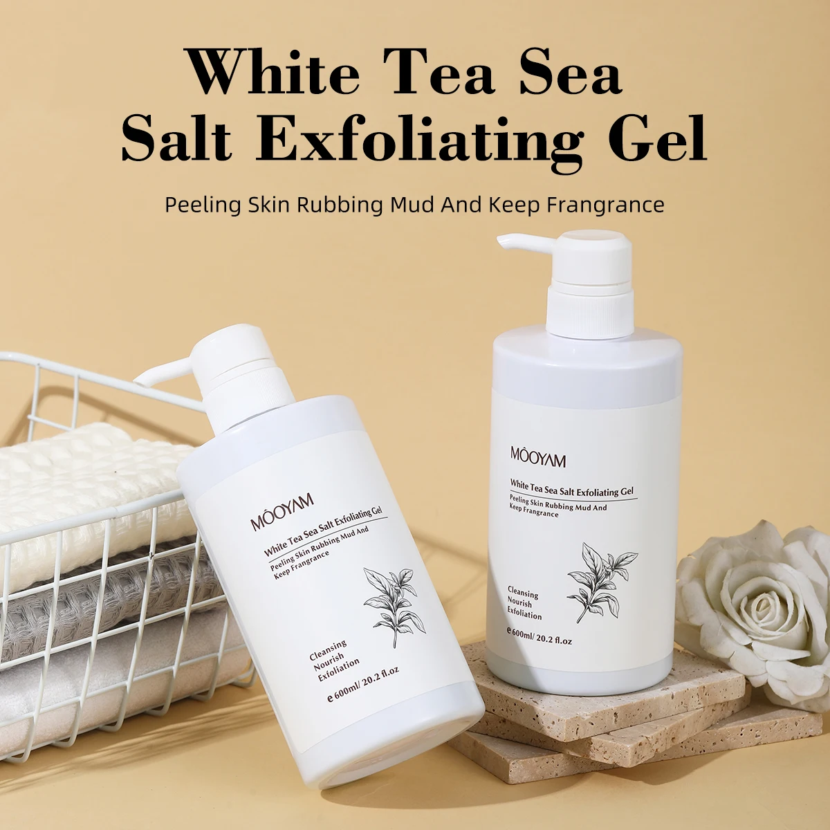 

MOOYAM 600ml White Tea Sea Salt Exfoliating Gel Hydrating & Moisturising Skin Smoothing Exfoliating Body Scrub