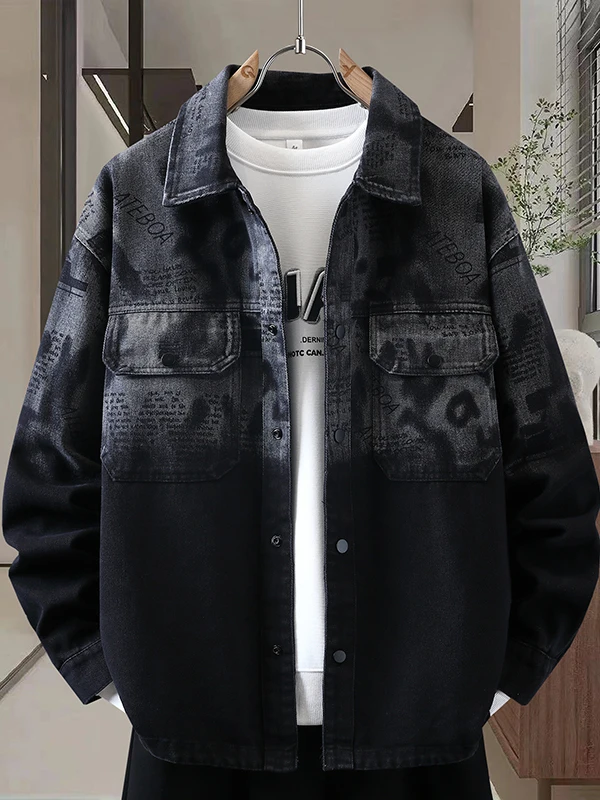 

American Retro Casual Jacket Men's Spring Autumn New High-End Trendy Denim Collar Coat Loose Fit Long Sleeve Anti-Wrinkle Wea...